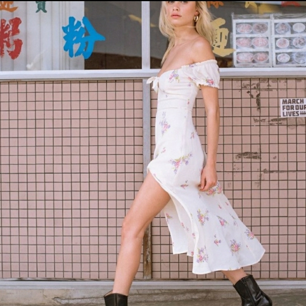 Reformation Cordova Dress White Floral 4 Pink